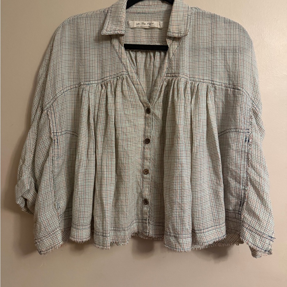 WE THE FREE - Women’s Button-Down Peasant Shirt - Light Plaid